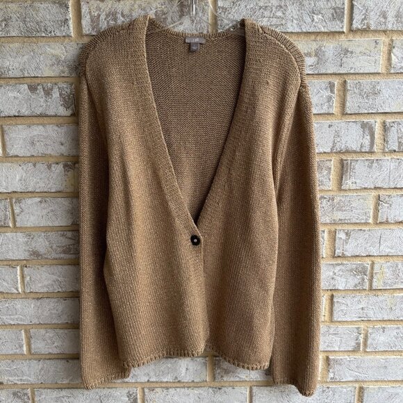 J. Jill Long Sleeve Gold Metallic Knit Cardigan Sweater Women's Size L - Picture 1 of 9